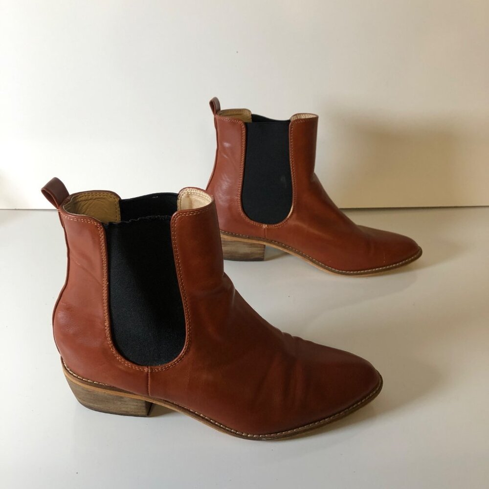 A Rider Girl Chelsea Ankle Boots Rust Black Womens Size 9 Leather Stacked Heel - Picture 3 of 7